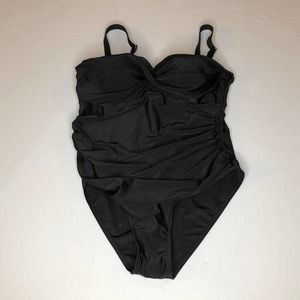Black One Piece Ruched Swimsuit, NWOT, L